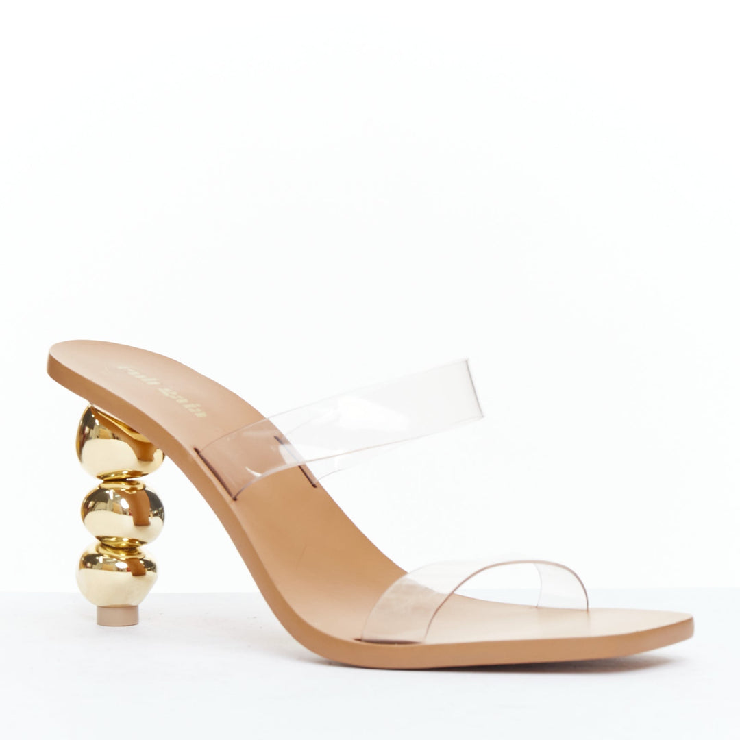 CULT GAIA Meta gold sculptural heel clear PVC mule sandals EU38