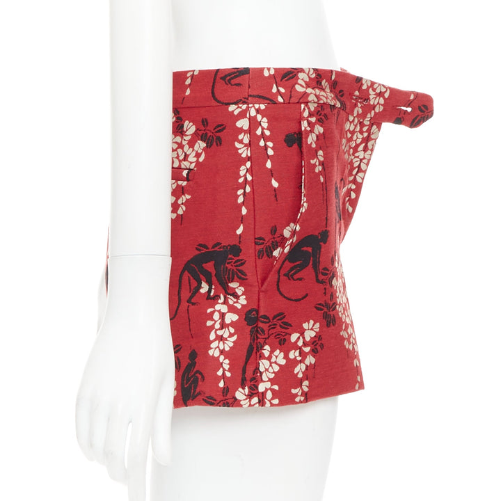 RED VALENTINO red monkey floral cotton blend jacquard mini shorts IT38 XS