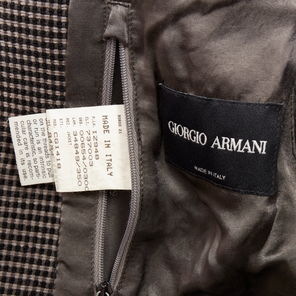 GIORGIO ARMANI brown black cotton blend micro-check 3 pockets blazer  IT46 S