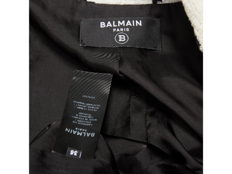 BALMAIN checked black white cotton tweed double breasted blazer jacket FR36 S