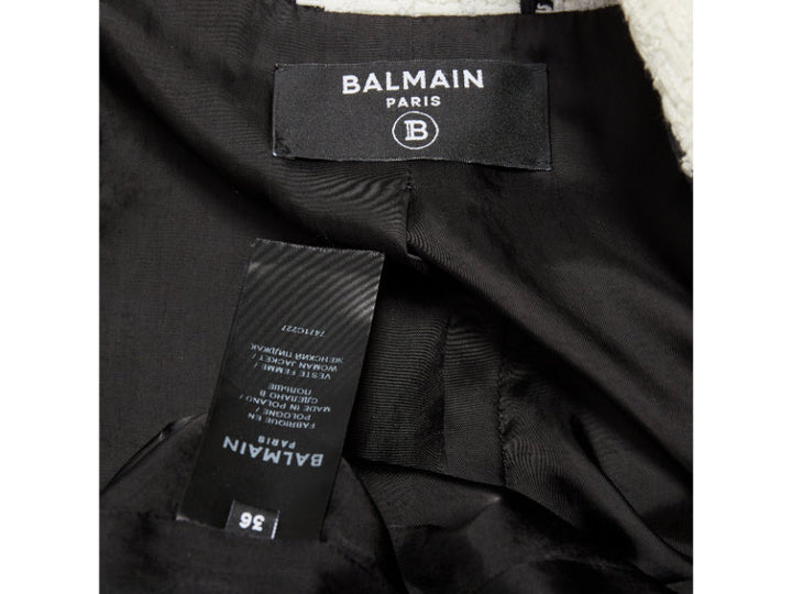 BALMAIN checked black white cotton tweed double breasted blazer jacket FR36 S