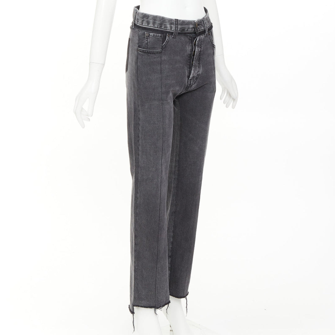 MAISON MARGIELA grey washed denim patchwork waistband print back raw hem jeans S