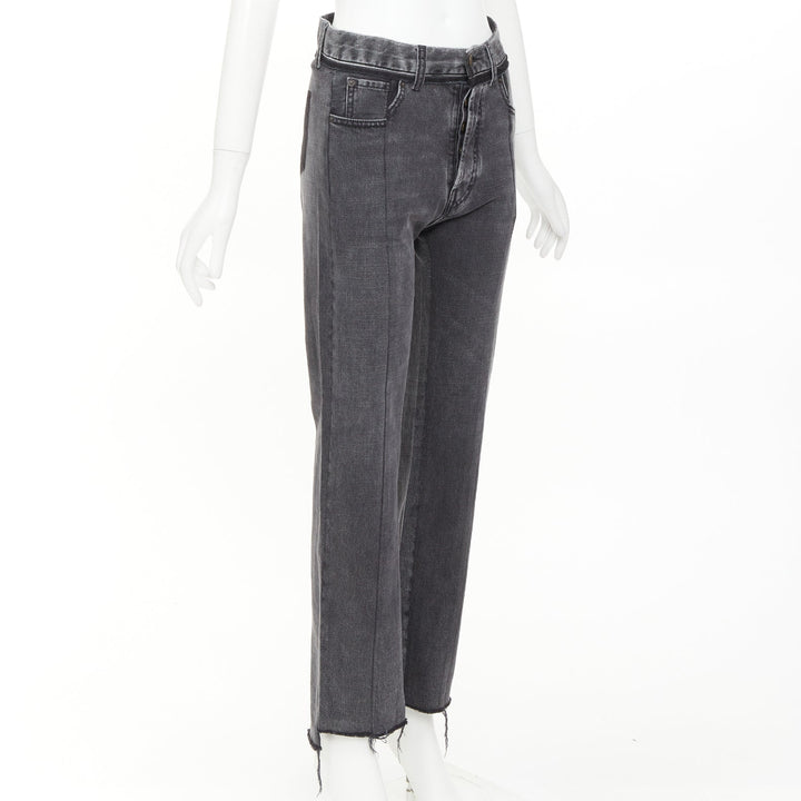 MAISON MARGIELA grey washed denim patchwork waistband print back raw hem jeans S