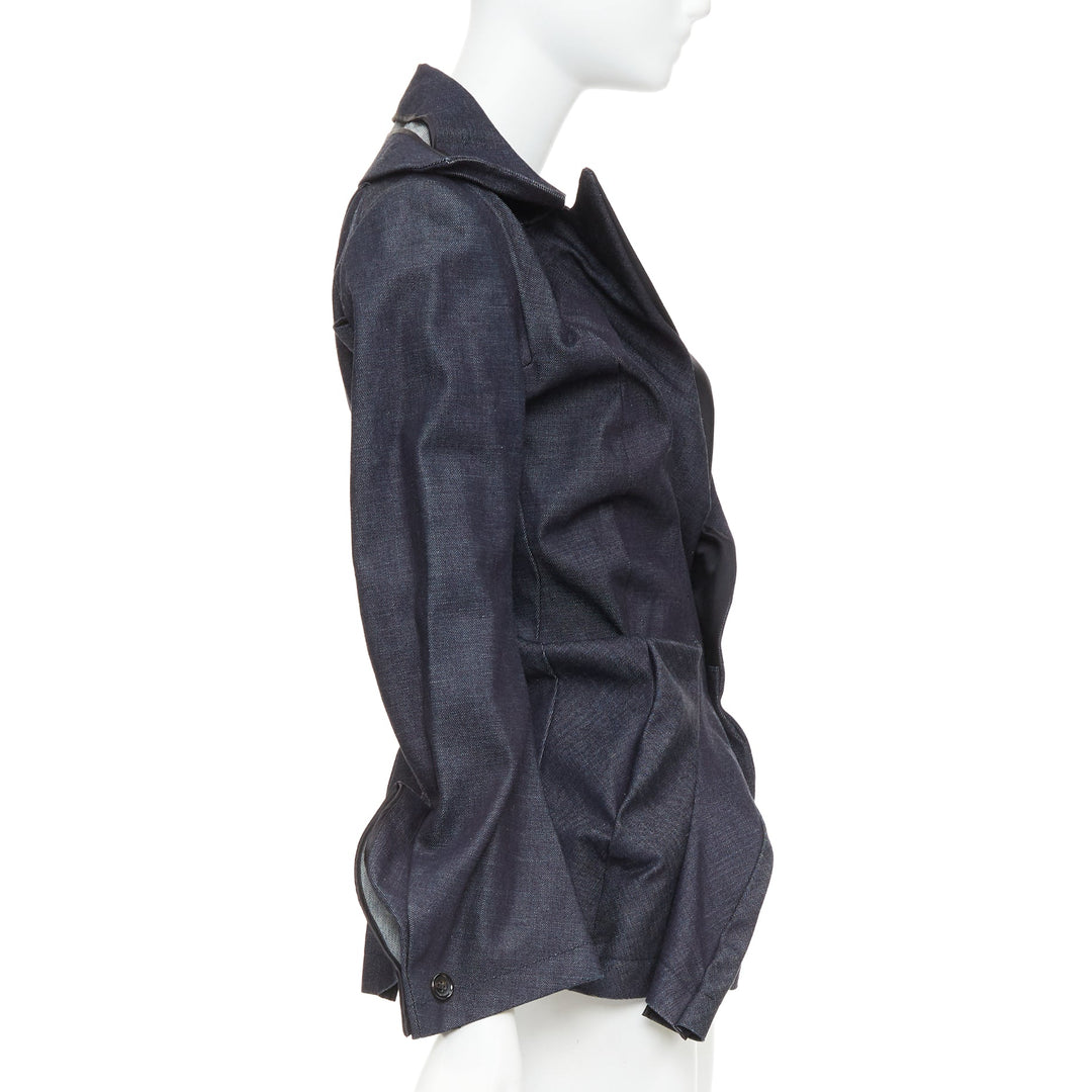 JUNYA WATANABE 2006 indigo blue denim scrunch gathered deconstructed blazer S