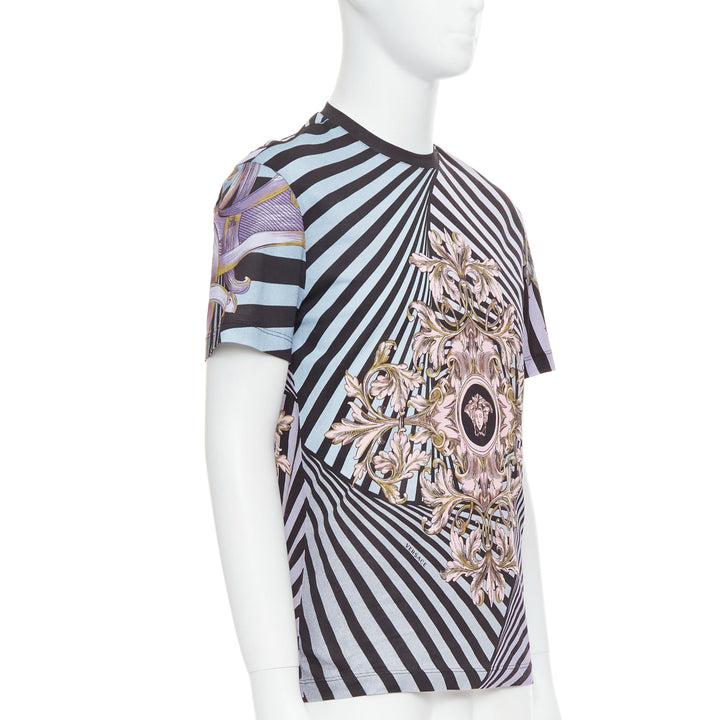 VERSACE purple pink baroque medusa swirl print cotton crew tshirt XS