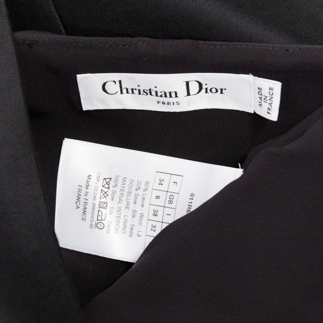 CHRISTIAN DIOR 2014 Raf Simons black bow belted pleat cape peplum dress FR34 XS