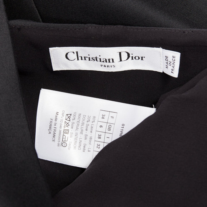 CHRISTIAN DIOR 2014 Raf Simons black bow belted pleat cape peplum dress FR34 XS