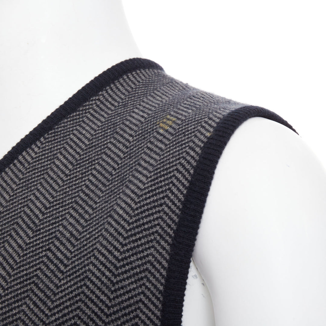 PRADA Vintage herringbone chevron contrast trim cashmere v-neck vest top IT48 M