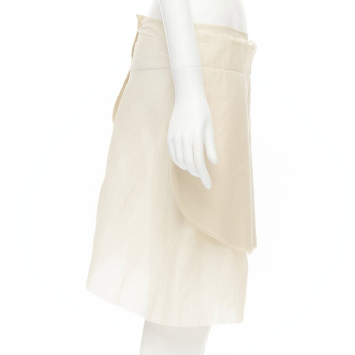 vintage COMME DES GARCONS 1997 beige stacked raw cut rounded pin wrap skirt XS