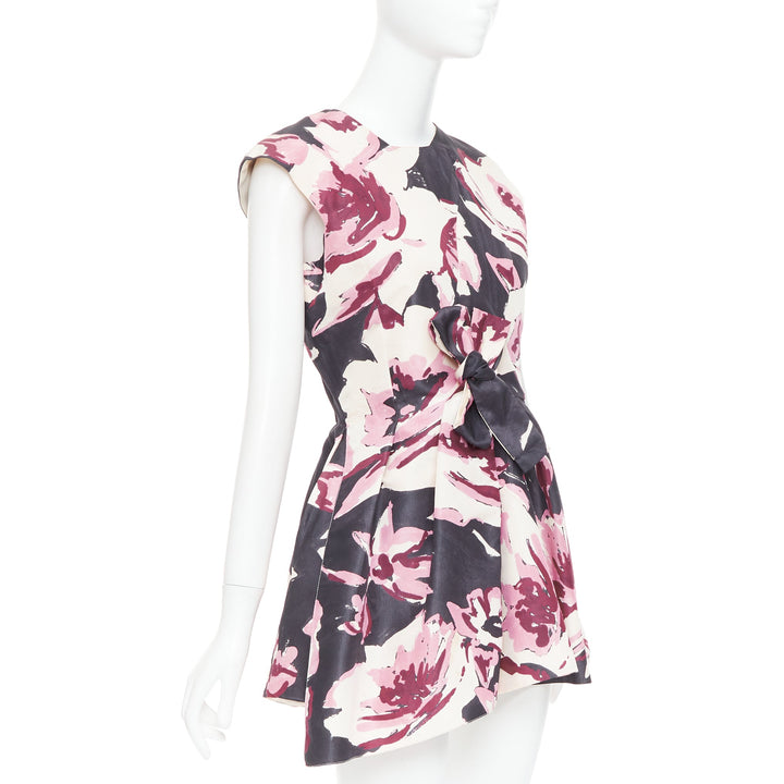 CHRISTIAN DIOR pink cream 100% silk abstract floral print tie waist dress FR38 M