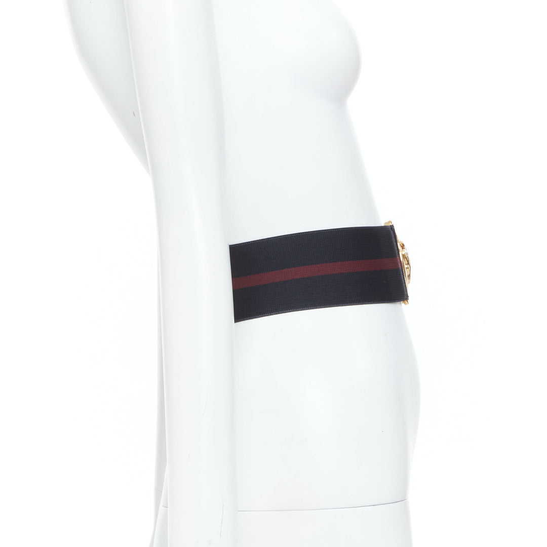 GUCCI 2008 Runway Hysteria Crest maroon black web canvas elastic belt 90cm