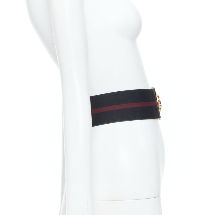 GUCCI 2008 Runway Hysteria Crest maroon black web canvas elastic belt 90cm