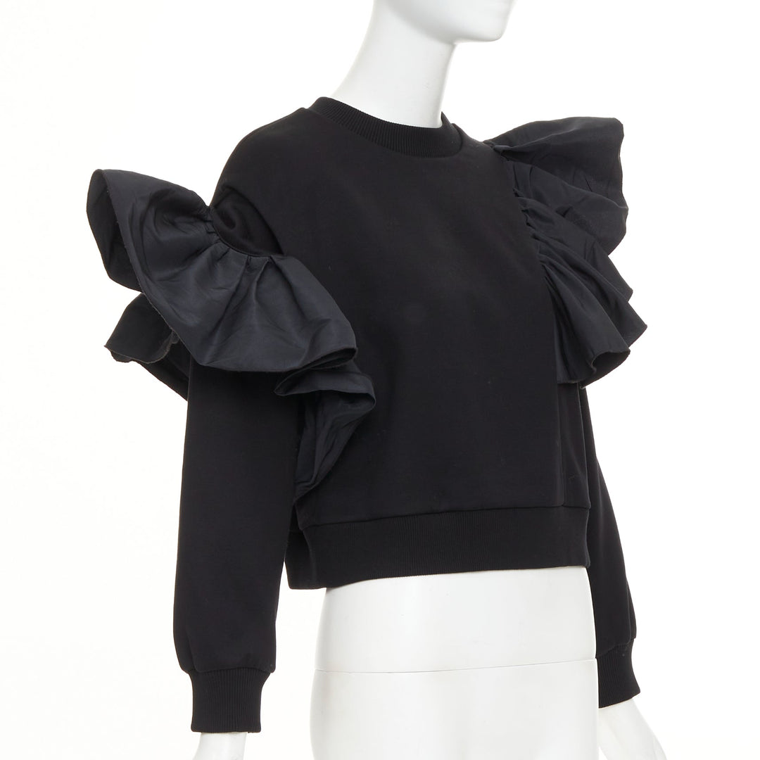 ALEXANDER MCQUEEN 2021 Exploded Ruffle black pullover sweater top IT36 XXS