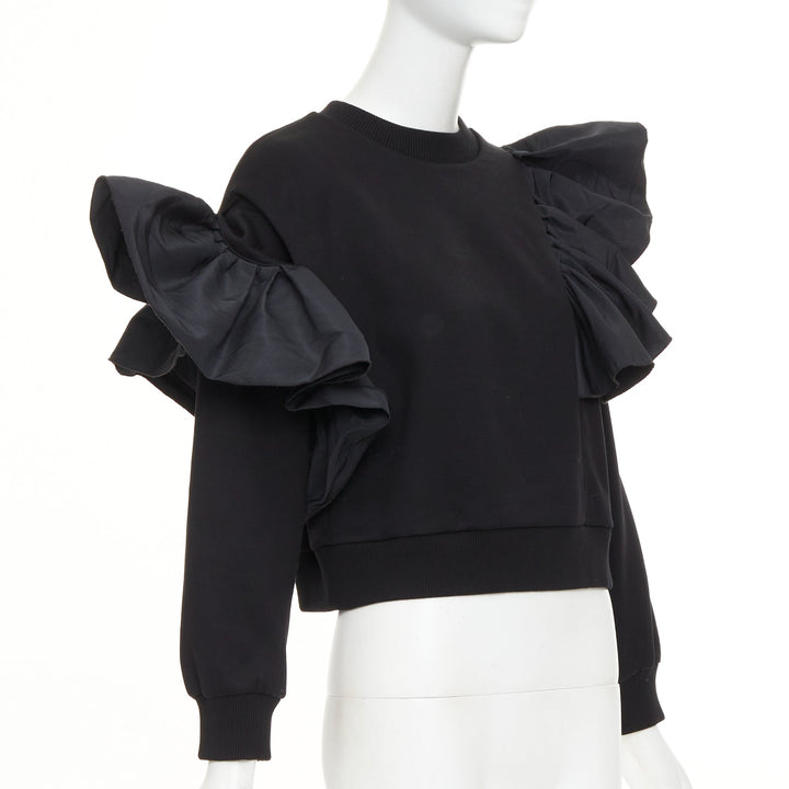 ALEXANDER MCQUEEN 2021 Exploded Ruffle black pullover sweater top IT36 XXS