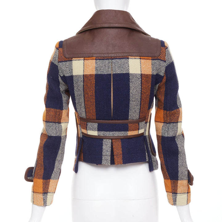 DSQUARED2 2004 Runway brown navy plaid duffle Montgomery cropped jacket IT40 S