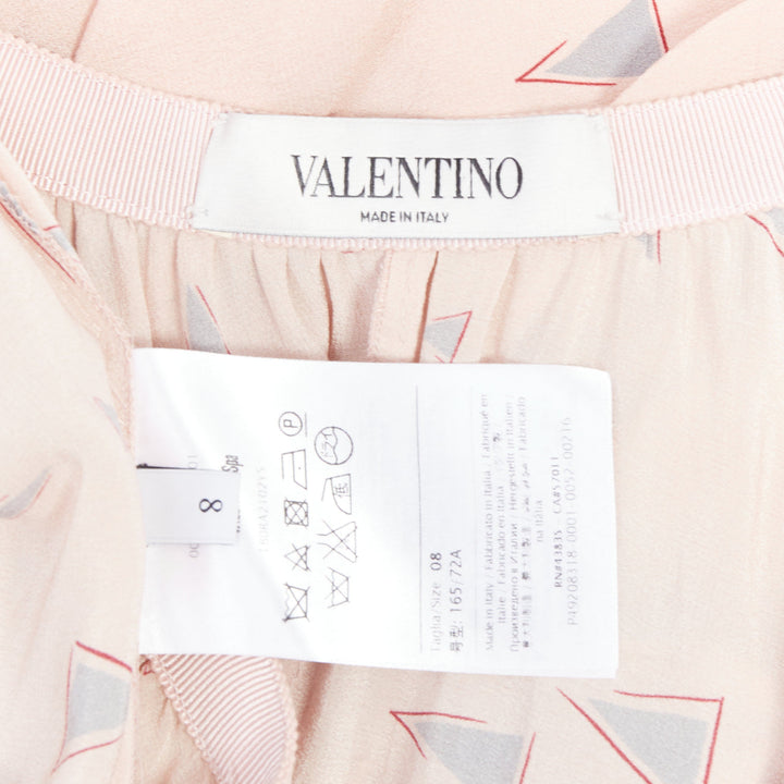 VALENTINO  100% silk dusty pink grey triangle print midi skirt UK8 S