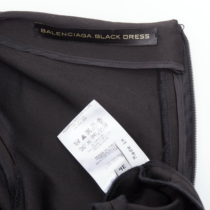 BALENCIAGA 2008  Ghesquiere Black Dress cotton silk crepe A-line belted FR36 S