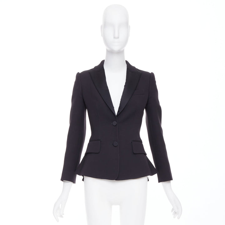 ALEXANDER MCQUEEN 2016 black wool silk sculpted peplum blazer jacket IT38 XS