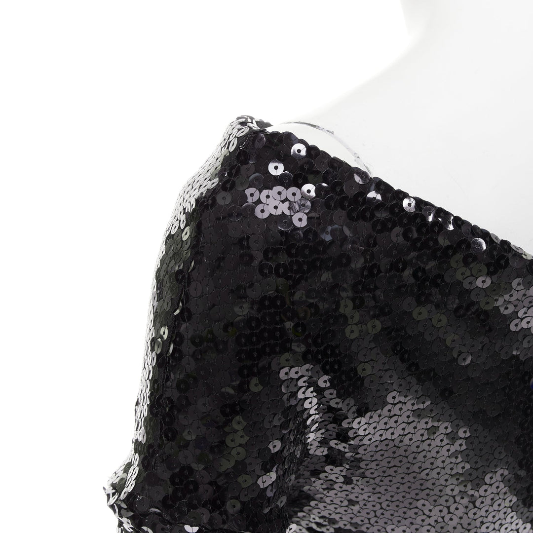 ALEXANDRE VAUTHIER SS2023 Runway black sequinned off shoulder stretch midi dress