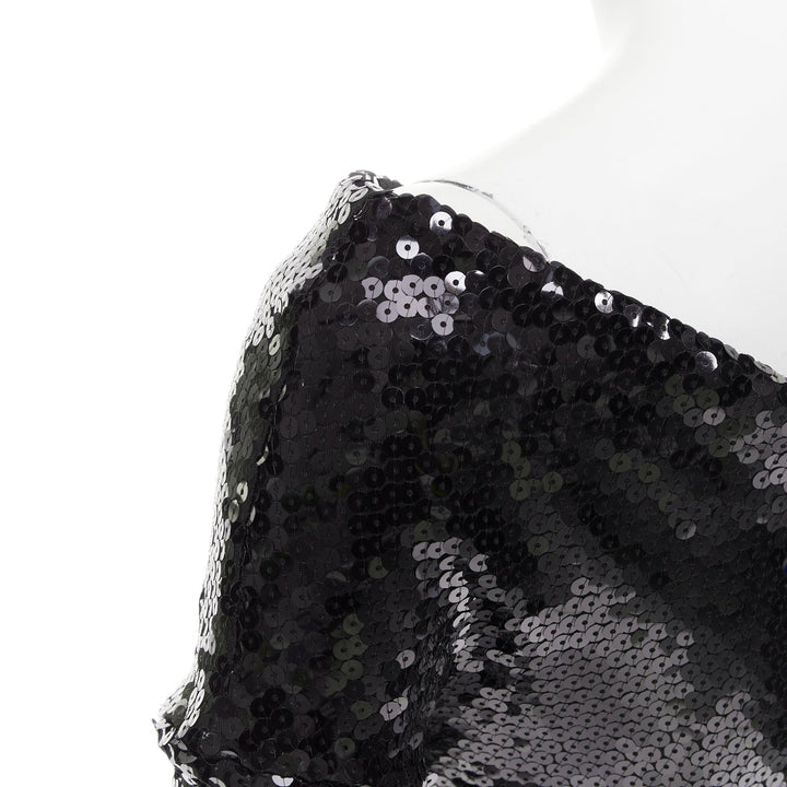 ALEXANDRE VAUTHIER SS2023 Runway black sequinned off shoulder stretch midi dress