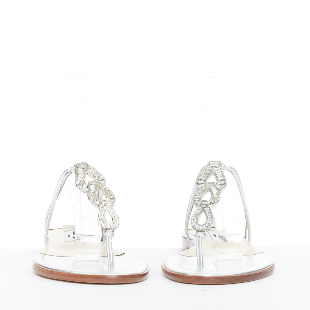 JIMMY CHOO Cache silver nappa yellow strass embellished strap sandals EU36.5