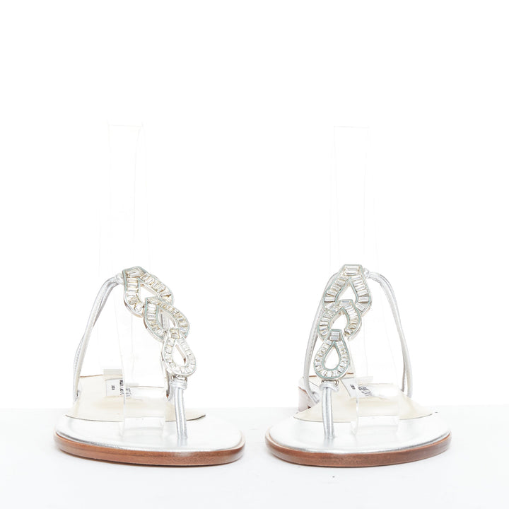 JIMMY CHOO Cache silver nappa yellow strass embellished strap sandals EU36.5