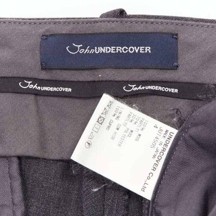 UNDERCOVER John grey 100% wool black cowhide trim patchwork trousers JP4 XL