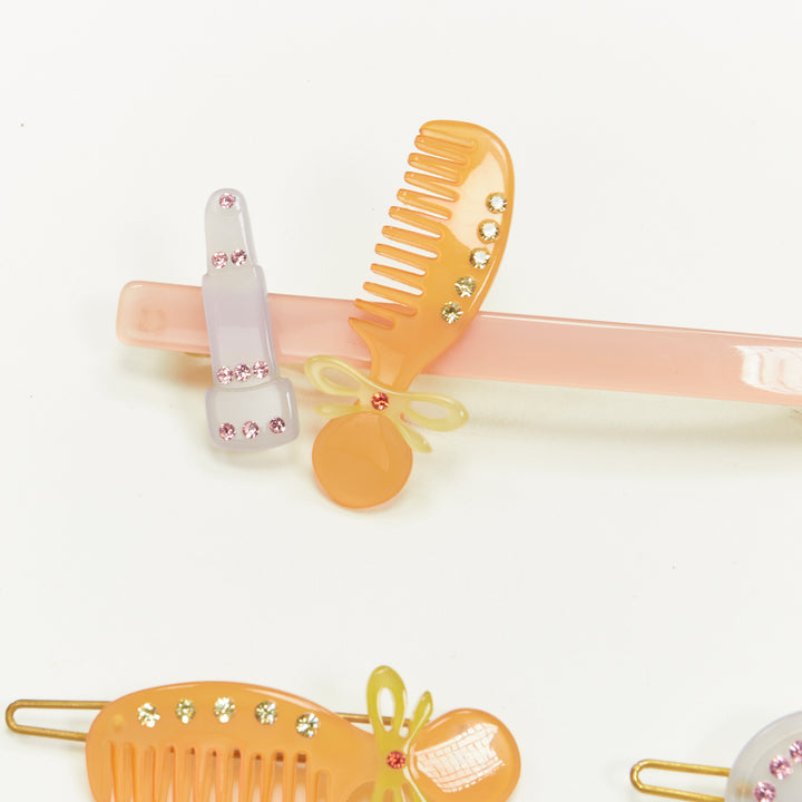 CHIC & MODE Alexandre Zouari orange grey combs lipstick acrylic clips X3
