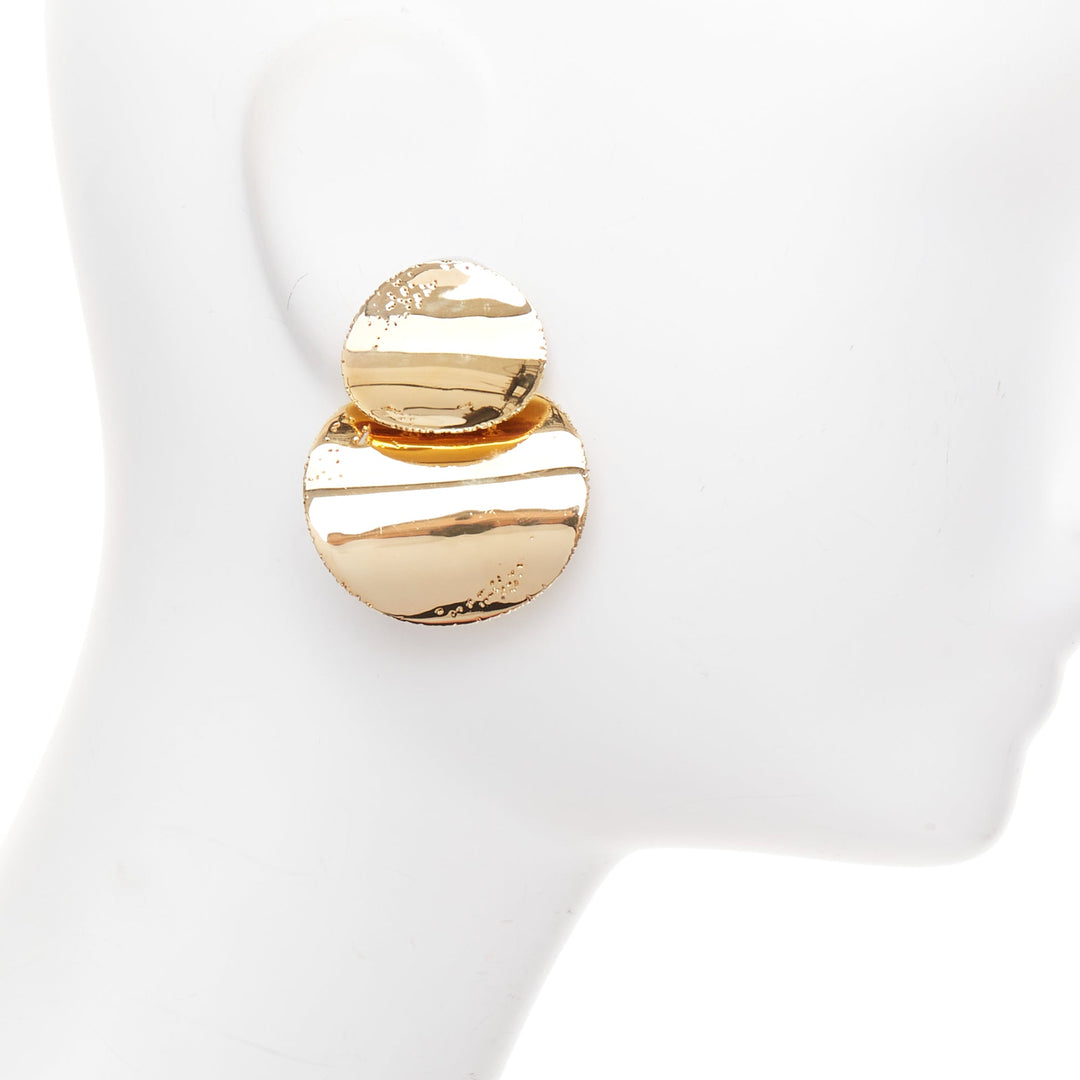 rare OLD CELINE Phoebe Philo mirrored gold tone hammer petal pin earrings Pair