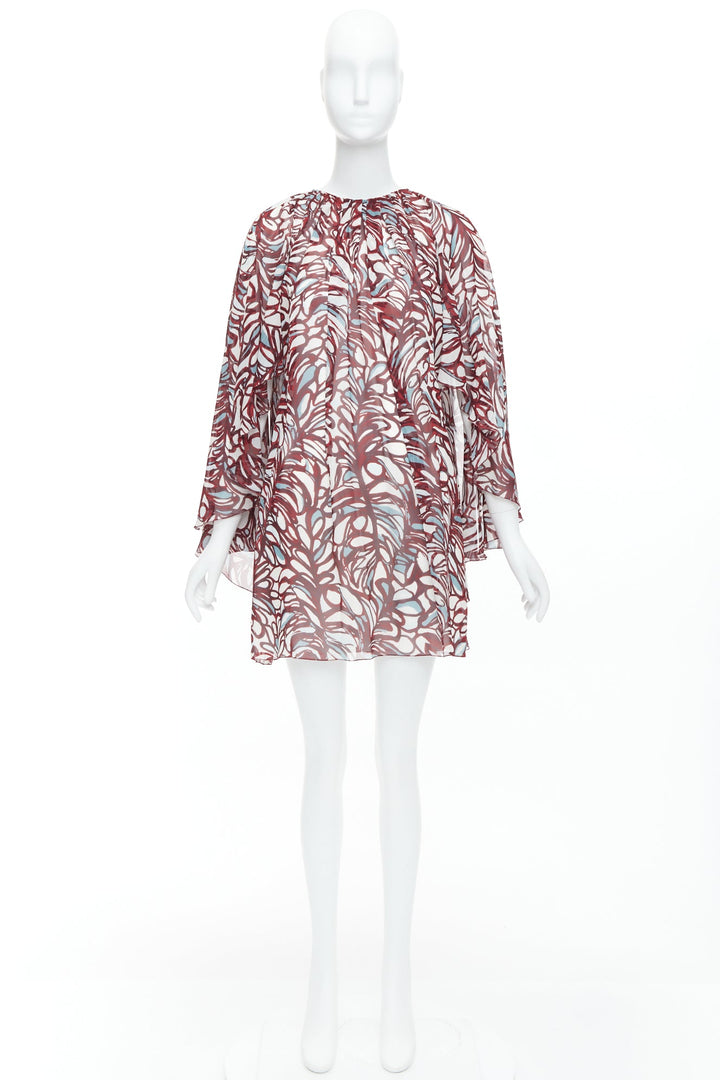 GIAMBATTISTA VALLI GIAMBA burgundy abstract print cape dress IT38 XXS