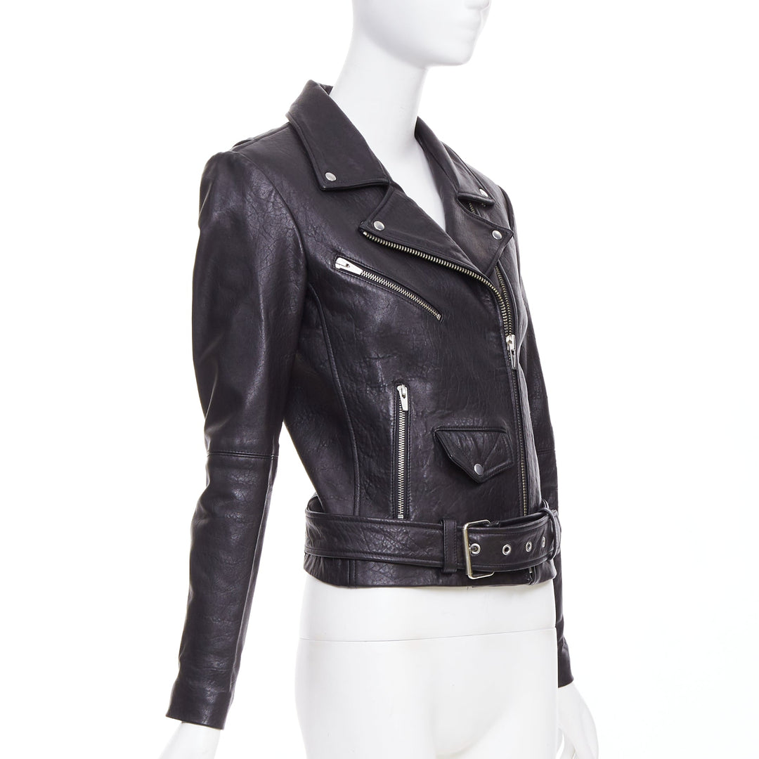 VEDA black lamb leather silver hardware zip moto biker jacket XS