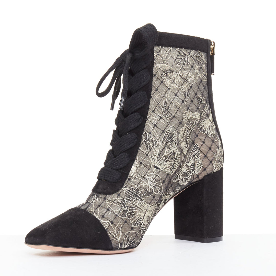 CHRISTIAN DIOR Naughtily-D black nude logo embroidered mesh lace up shoes