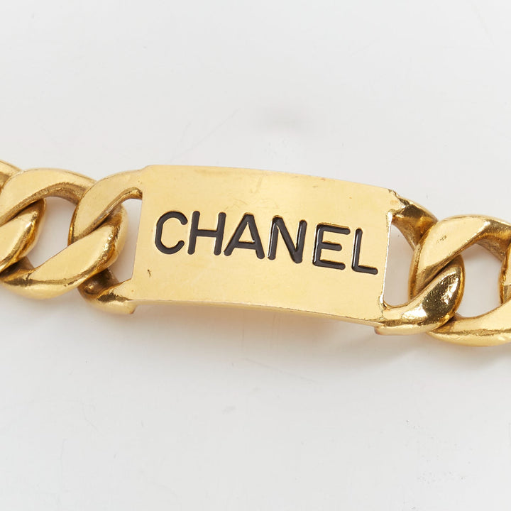 CHANEL 1990's Vintage iconic gold plated logo ID chunky chain necklace belt