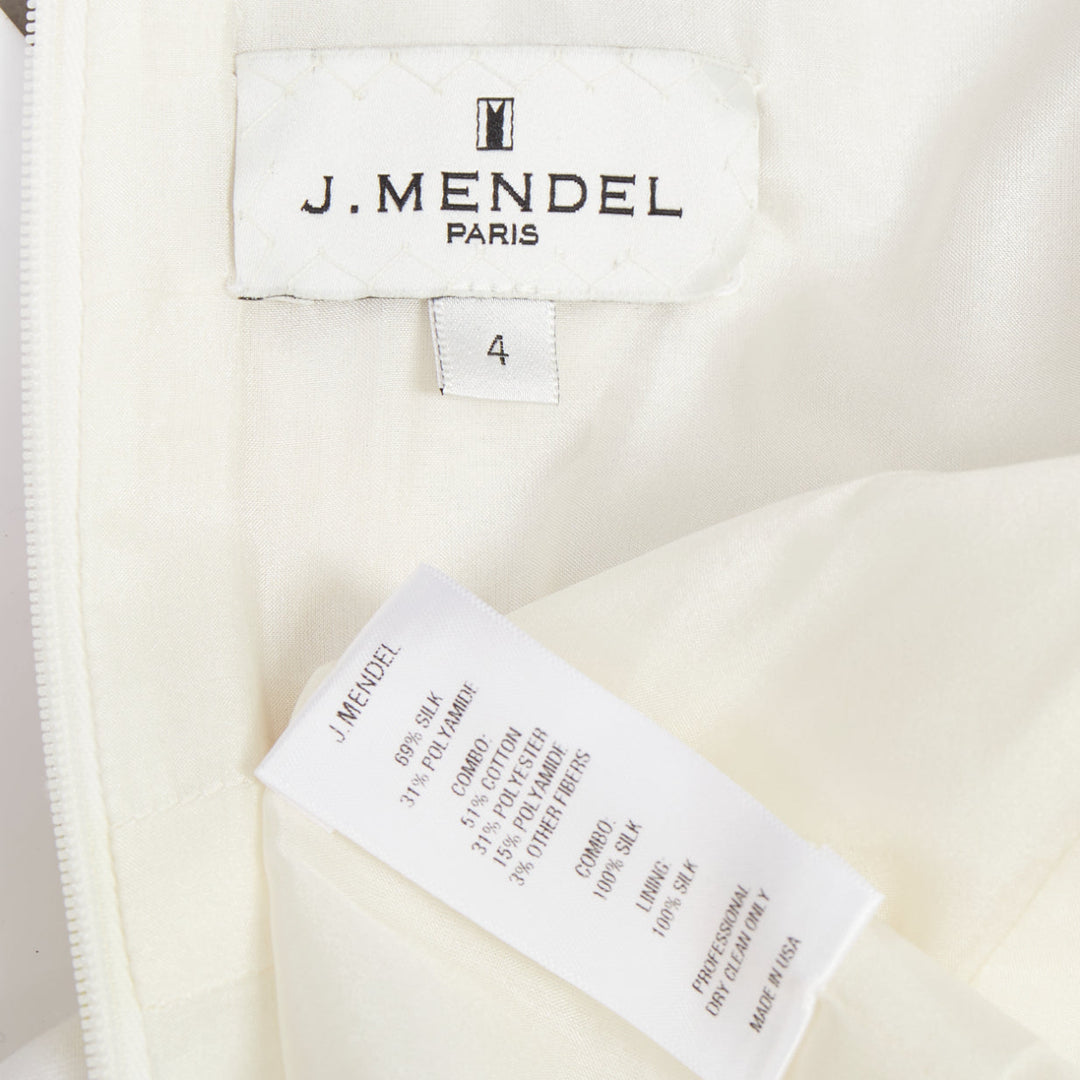 J MENDEL 2014 Runway cream yellow black silk panelled scoop cocktail dress US4 S