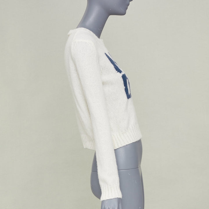 DIOR 2024 Miss Dior graffiti intarsia ecru white cashmere silk sweater FR34 XS
