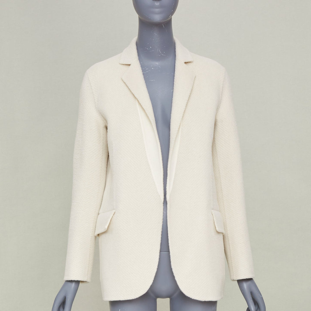 THEORY 2021 Silenna Chevron Good Wool textured open front off white outerwear P