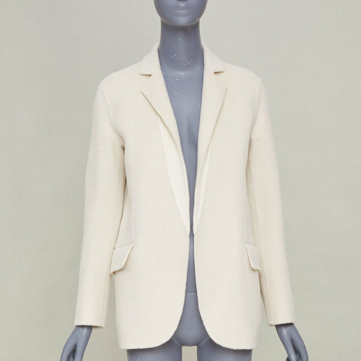 THEORY 2021 Silenna Chevron Good Wool textured open front off white outerwear P