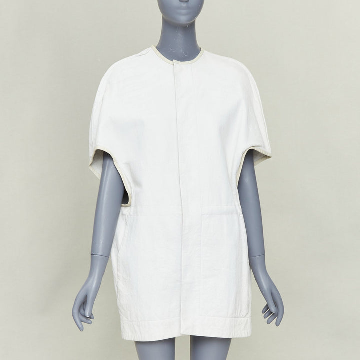 RICK OWENS 2012 Naska off white lambskin contrast trim cape jacket IT40 S