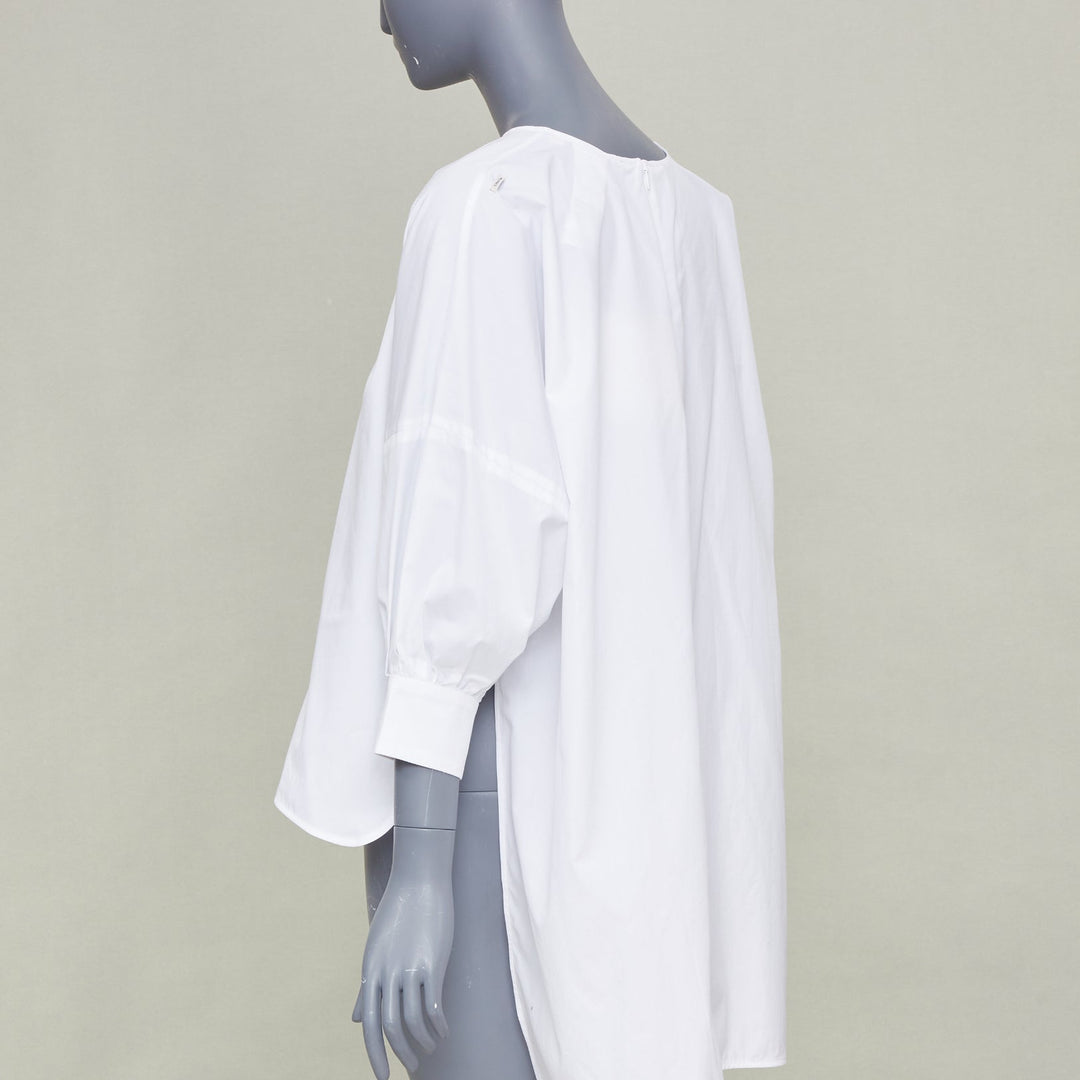 S MAX MARA 2024 Maya Asymmetric gather neck white cotton poplin blouse IT34 XXS