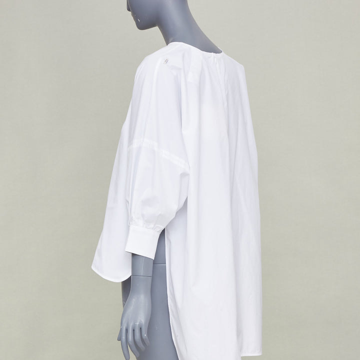 S MAX MARA 2024 Maya Asymmetric gather neck white cotton poplin blouse IT34 XXS