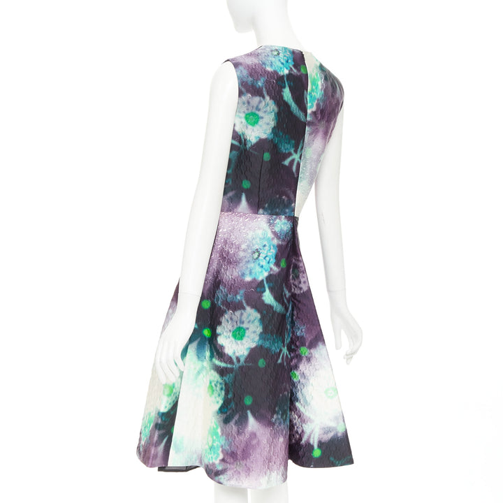 PRADA 2018 purple abstract graphic floral matelasse jaquard midi dress IT40 S
