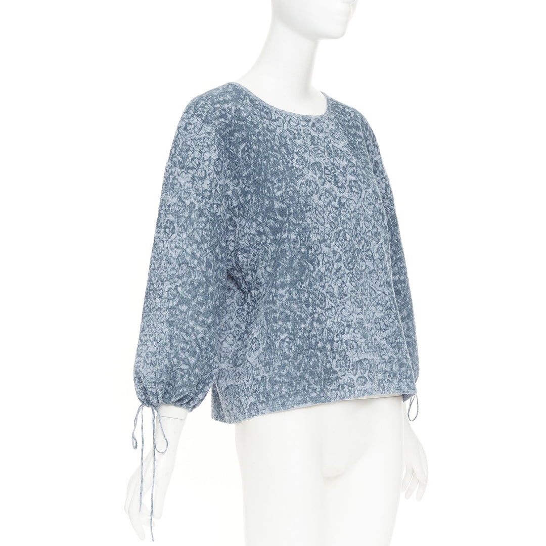 CHANEL 2013 Runway blue floral print  balloon sleeves pullover sweater FR44 2XL