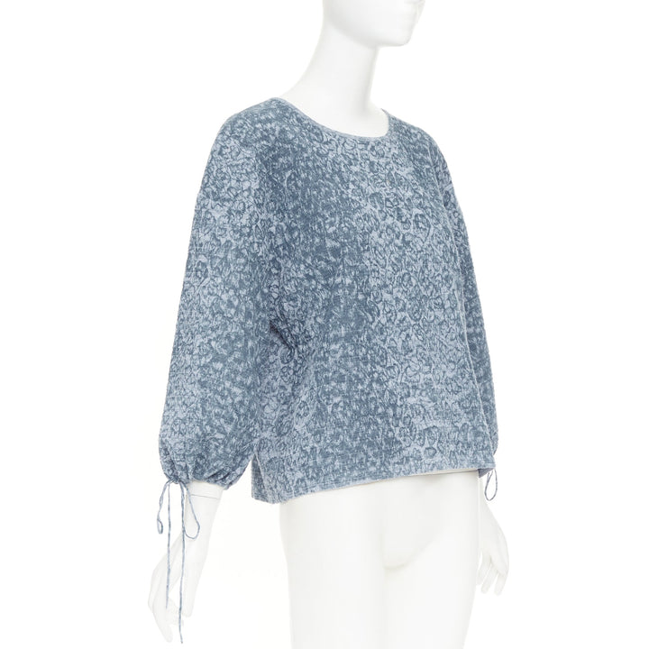 CHANEL 2013 Runway blue floral print  balloon sleeves pullover sweater FR44 2XL