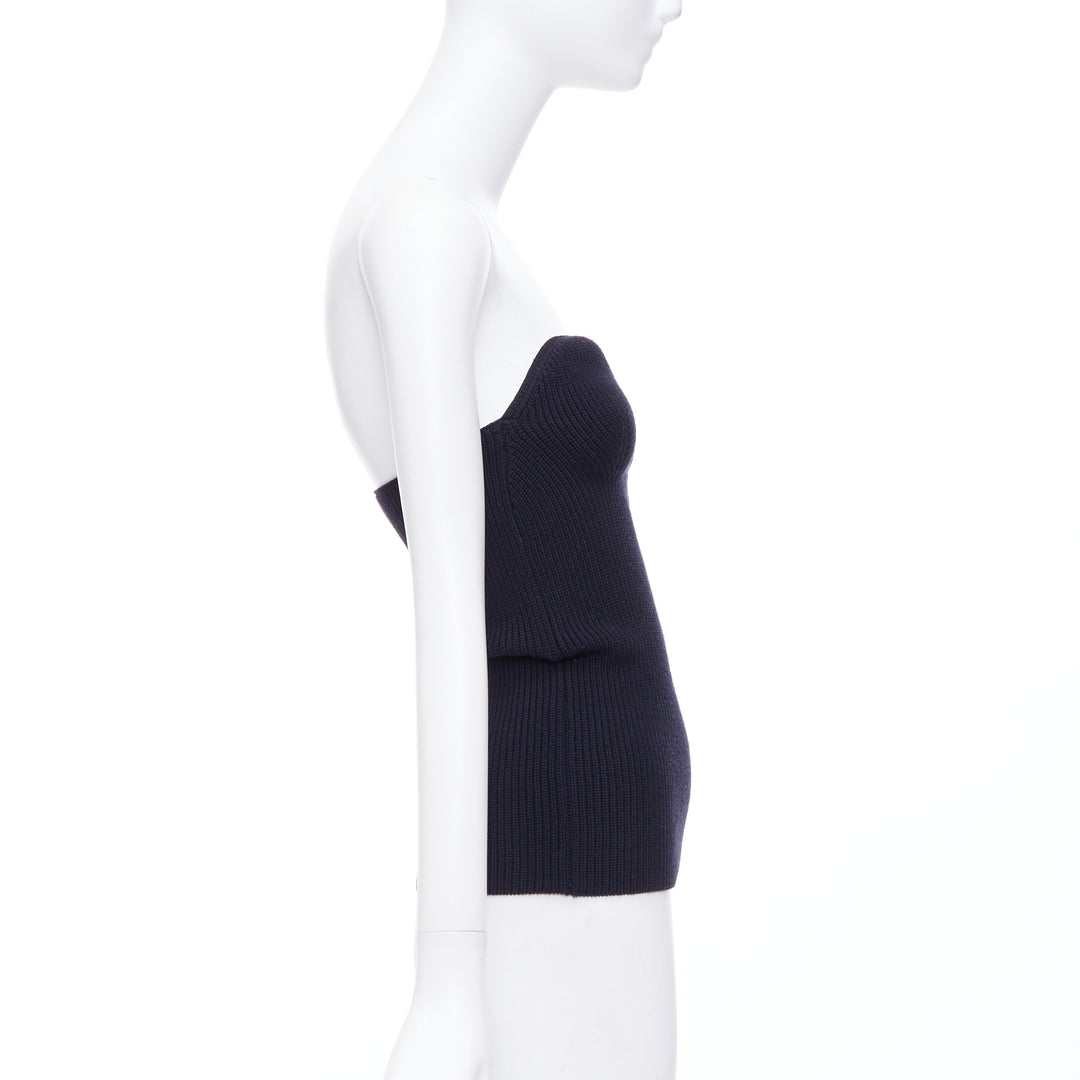 PRADA black contour ribbed knit boned strapless bustier top IT42 M