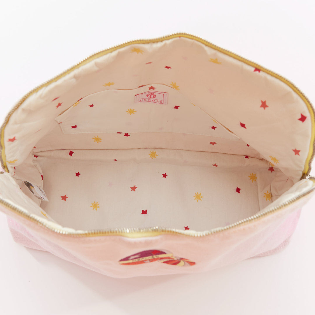 HERMES Circus Bolide Case in Pale Pink Embroidered Canvas toileries bag