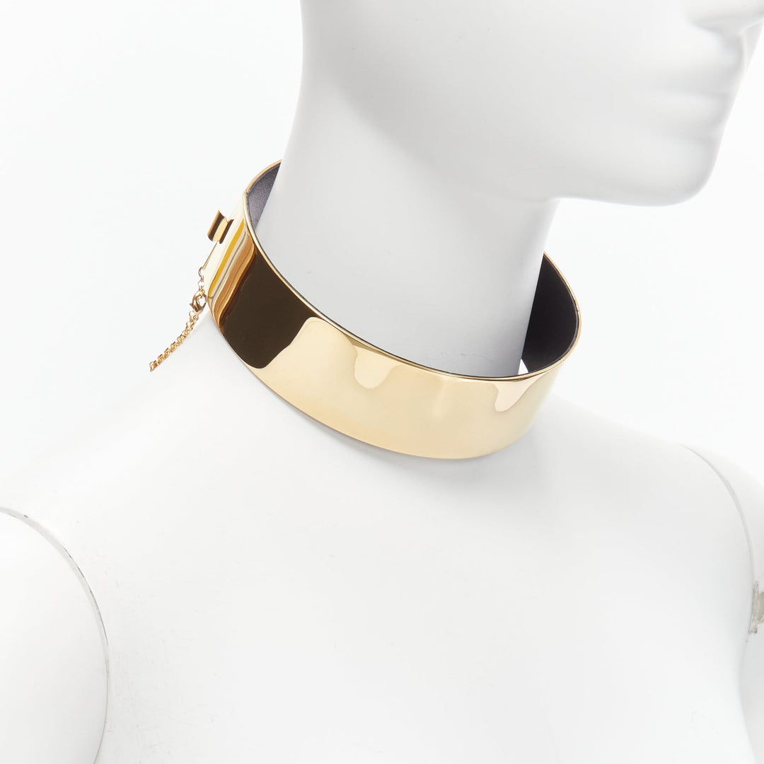 OLD CELINE Phoebe Philo 2011 Runway leather  gold minimal metal choker necklace