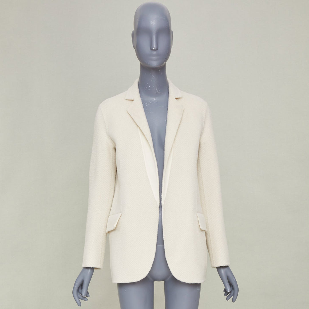 THEORY 2021 Silenna Chevron Good Wool textured open front off white outerwear P