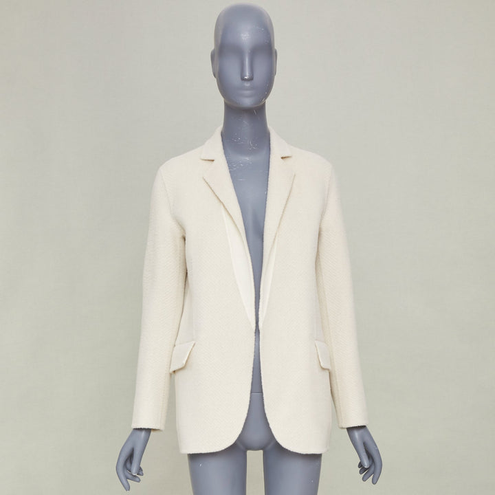 THEORY 2021 Silenna Chevron Good Wool textured open front off white outerwear P