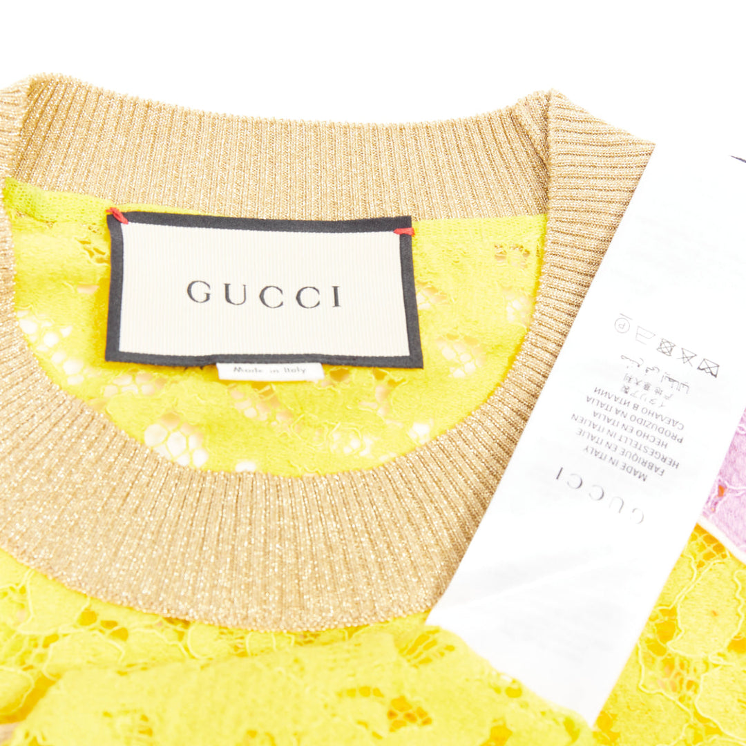 GUCCI multicolor lace UFO sunburst sequin applique pullover sweater top XS