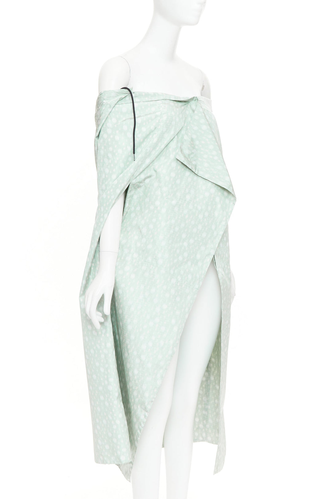 PRADA 2021 Runway pastel green polka dot silk taffeta wrap cape coat IT36 X